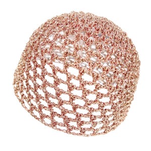 Hand-Crocheted Skull Cap Party Hat | PINK CHAMPAGNE METALLIC