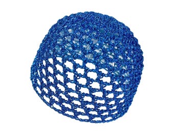 Hand-Crocheted Skull Cap Party Hat | BLUE METALLIC