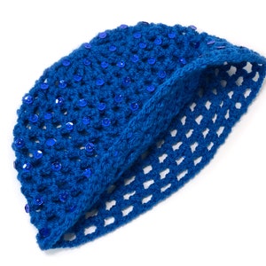 Hand-Crocheted Skull Cap Hat Sequin Sparkle Party Hat ELECTRIC BLUE image 7