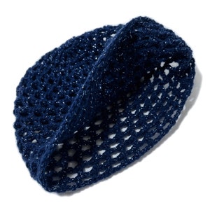 Hand-Crocheted Skull Cap Hat with Retro Flower Midnight Blue Sparkle image 8