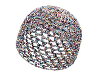 Hand-Crocheted Metallic Skull Cap Hat | KALEIDOSCOPE MULTI