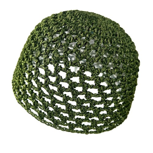100% Viscose Hand-Crocheted Skull Cap Hat | DARK OLIVE SATIN