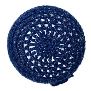 Hand-Crocheted Skull Cap Hat with Retro Flower Midnight Blue Sparkle image 4