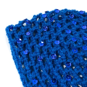 Hand-Crocheted Skull Cap Hat Sequin Sparkle Party Hat ELECTRIC BLUE image 5