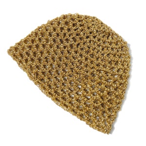 Hand-Crocheted Skull Cap Party Hat Gold Metallic zdjęcie 5