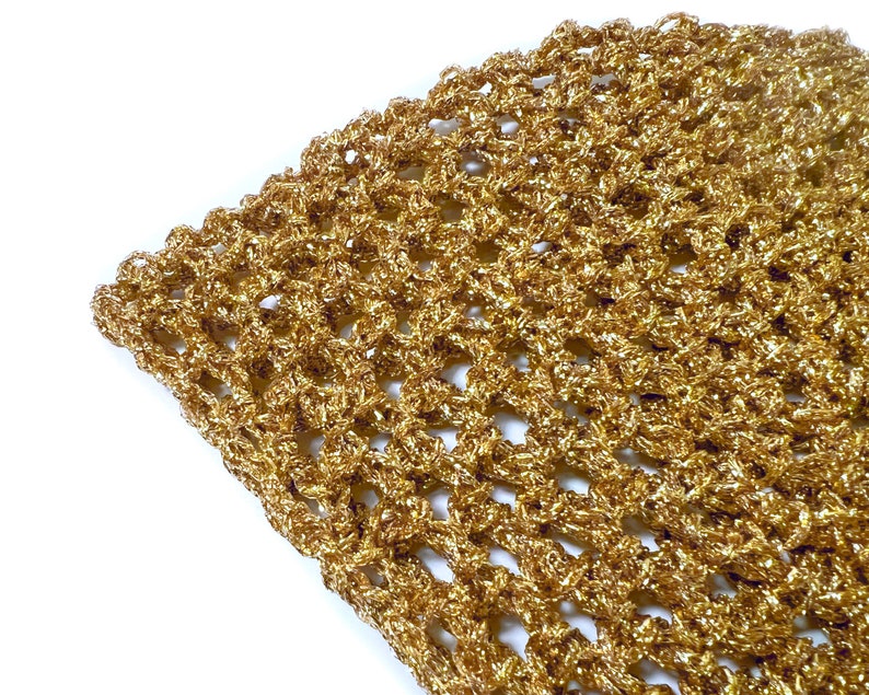 Hand-Crocheted Skull Cap Party Hat Gold Metallic zdjęcie 7