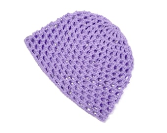 Hand-Crocheted Skull Cap Hat | Sequin Sparkle | LILAC