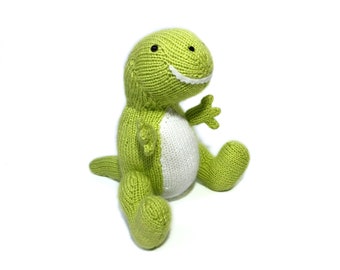 Hand Knitted Baby Dino Dinosaur | Green & White