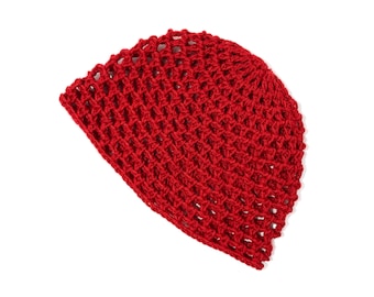 Hand-Crocheted Skull Cap Hat  | Classic Red |