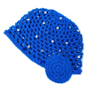Gorro estilo años 70 retro tejido a mano / Azul original /