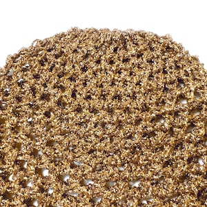 Hand-Crocheted Skull Cap Party Hat Gold Metallic zdjęcie 9