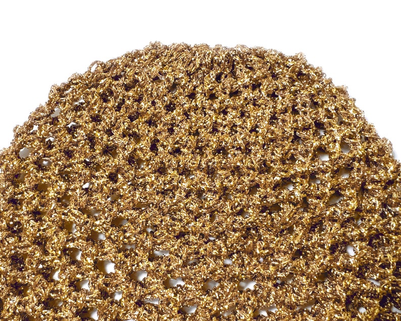 Hand-Crocheted Skull Cap Party Hat Gold Metallic zdjęcie 9