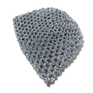 Hand-Crocheted Skull Cap Hat Silver Metallic image 9