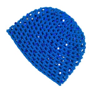 Gorro de calavera tejido a mano / con lentejuelas brillantes / Sombrero de fiesta / AZUL ELÉCTRICO