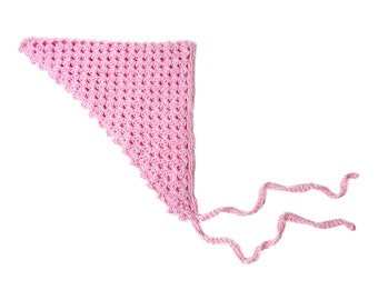 Hand Crocheted Hair Kerchief Neckerchief | Pink | 100% Cool Cotton