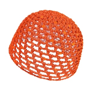 Ultra Lite 100% Viscose Hand-Crocheted Skull Cap Hat | Sequin Sparkle | TANGELO ORANGE SATIN
