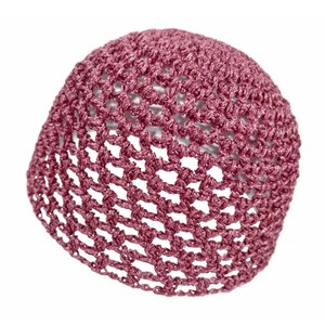 100% Viscose Hand-Crocheted Skull Cap Hat | DEEP ROSE SATIN