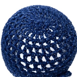 Hand-Crocheted Skull Cap Hat with Retro Flower Midnight Blue Sparkle image 3