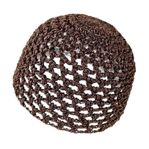 100% Viscose Hand-Crocheted Skull Cap Hat | CEDAR BROWN SATIN