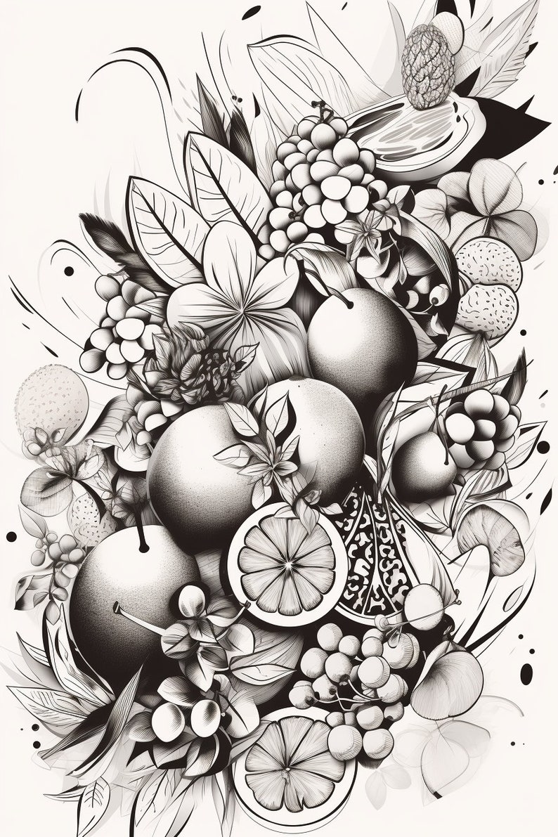 50 Fruit Colouring Pages for Adults, Amazing Patterns for Stress Relief