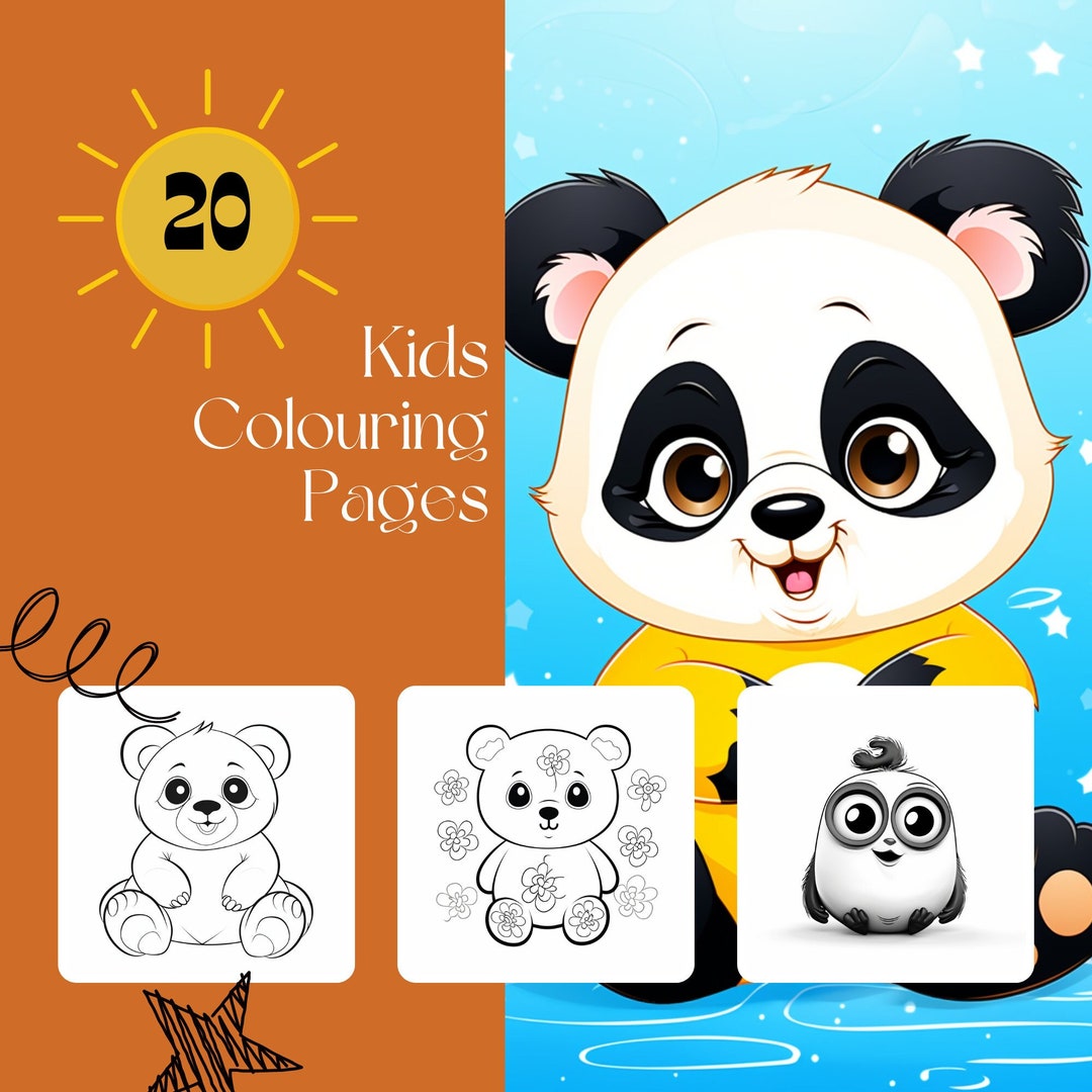 Cute Panda Kids Coloring Pages, Fun Animal Coloring Book, Printable ...