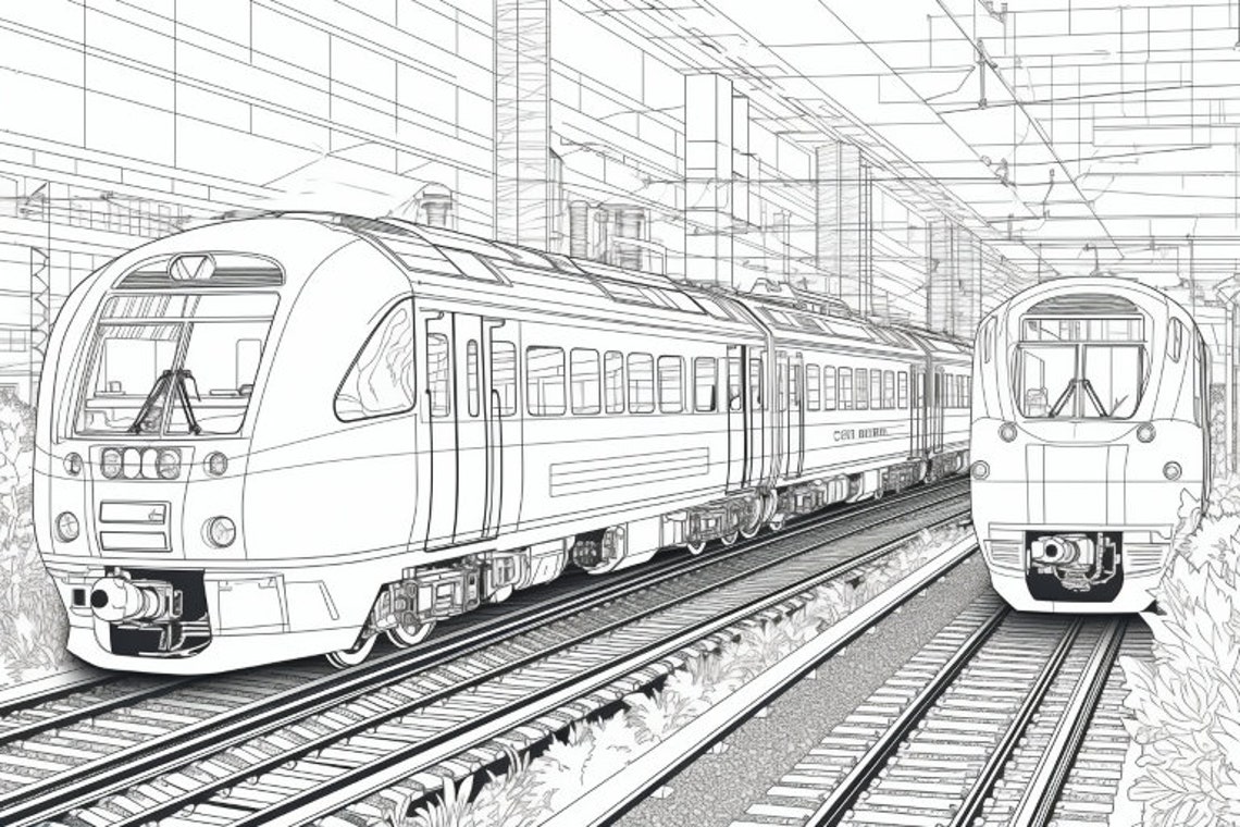 50 Train Colouring Pages for Adults, Amazing Patterns for Stress Relief ...