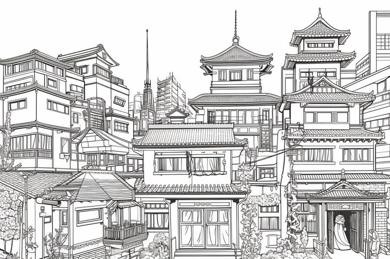 30 Japanese Buildings Colouring Pages, Amazing Patterns, Adult ...
