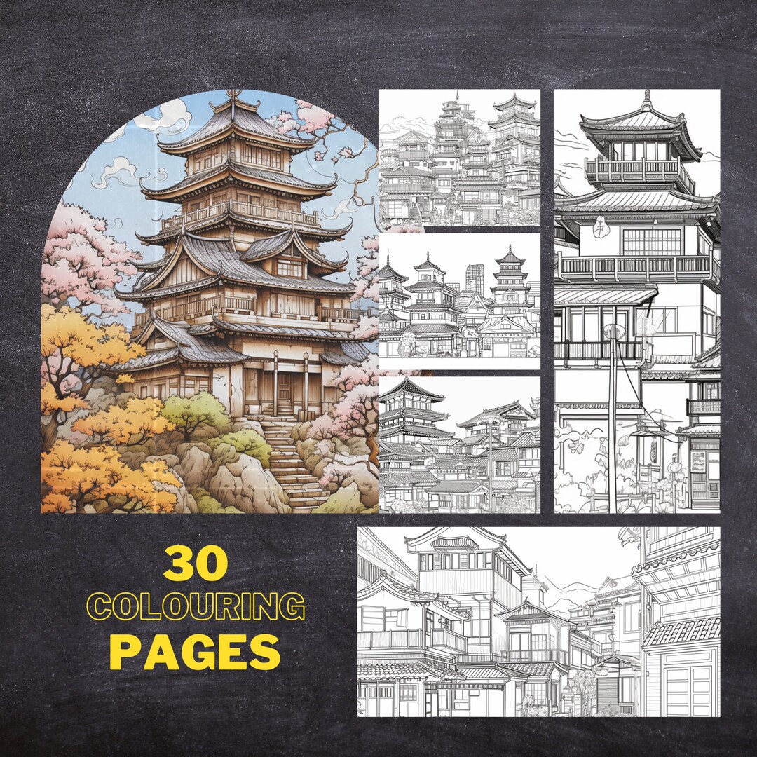 30 Japanese Buildings Colouring Pages, Amazing Patterns, Adult ...