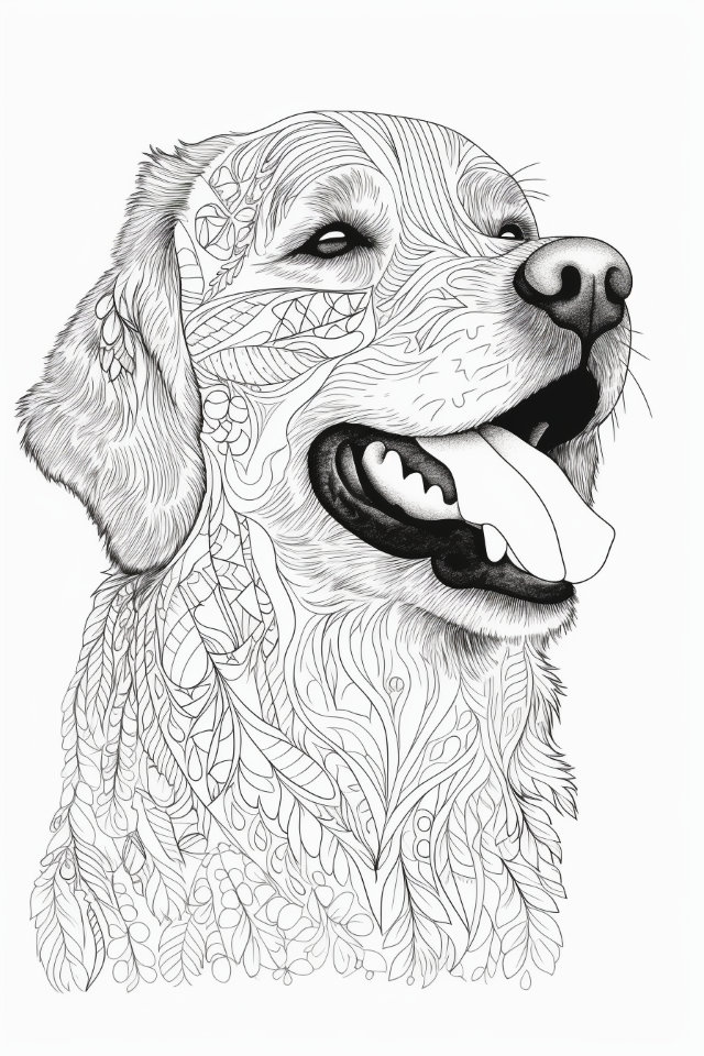 50 Golden Retrievers Colouring Pages, Amazing Patterns, Adult Colouring ...