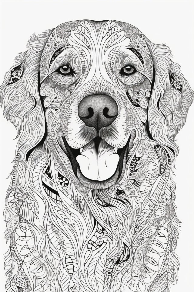 50 Golden Retrievers Colouring Pages, Amazing Patterns, Adult Colouring ...