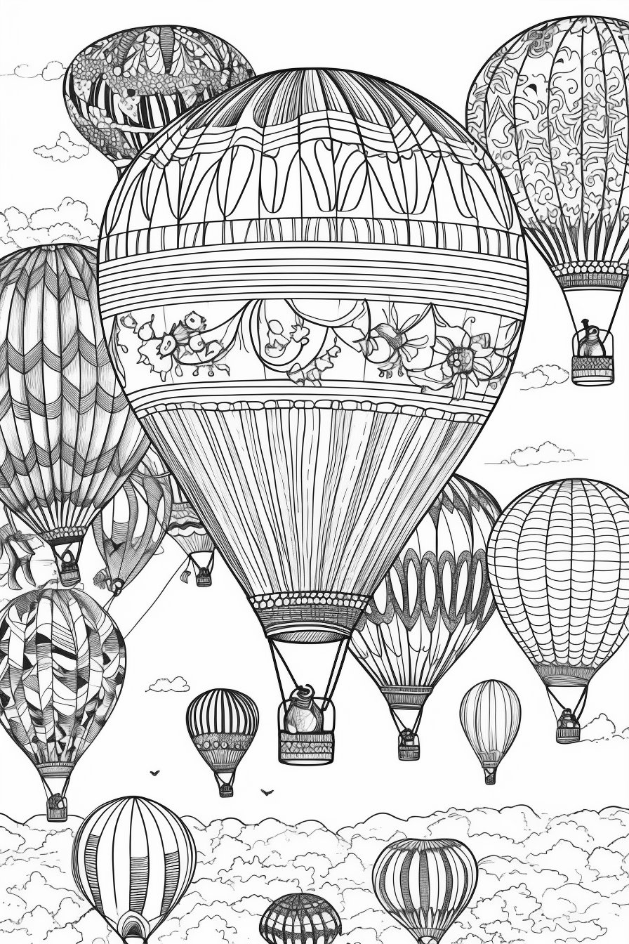 50 Hot Air Balloons Colouring Pages, Amazing Patterns, Adult Colouring ...