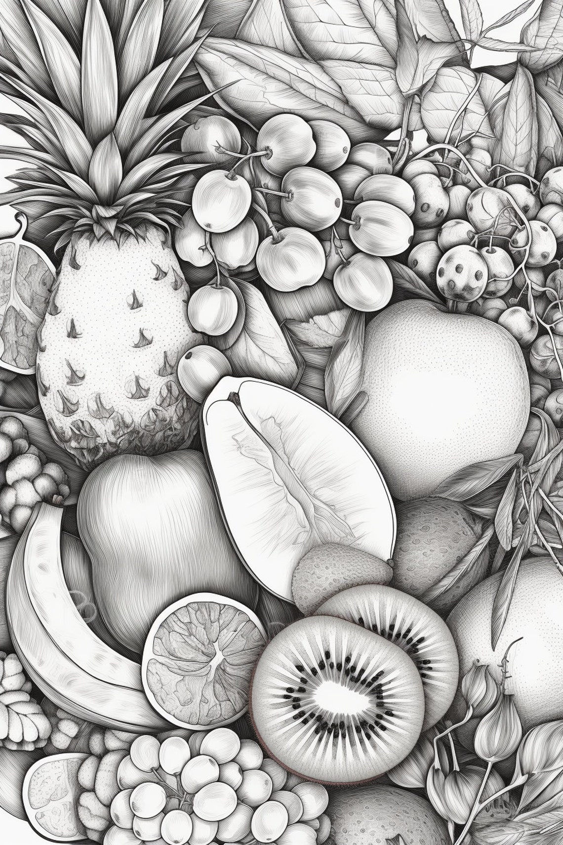 50 Fruit Colouring Pages for Adults, Amazing Patterns for Stress Relief, Digital Colouring ...