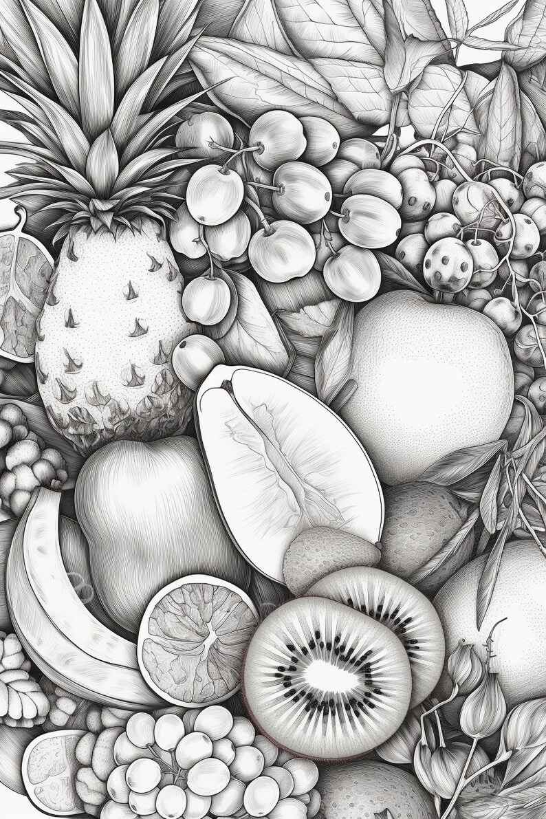 50 Fruit Colouring Pages for Adults, Amazing Patterns for Stress Relief