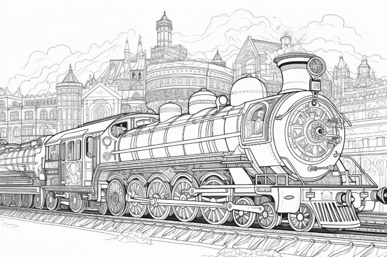 50 Train Colouring Pages for Adults, Amazing Patterns for Stress Relief ...