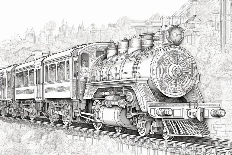 50 Train Colouring Pages for Adults, Amazing Patterns for Stress Relief ...