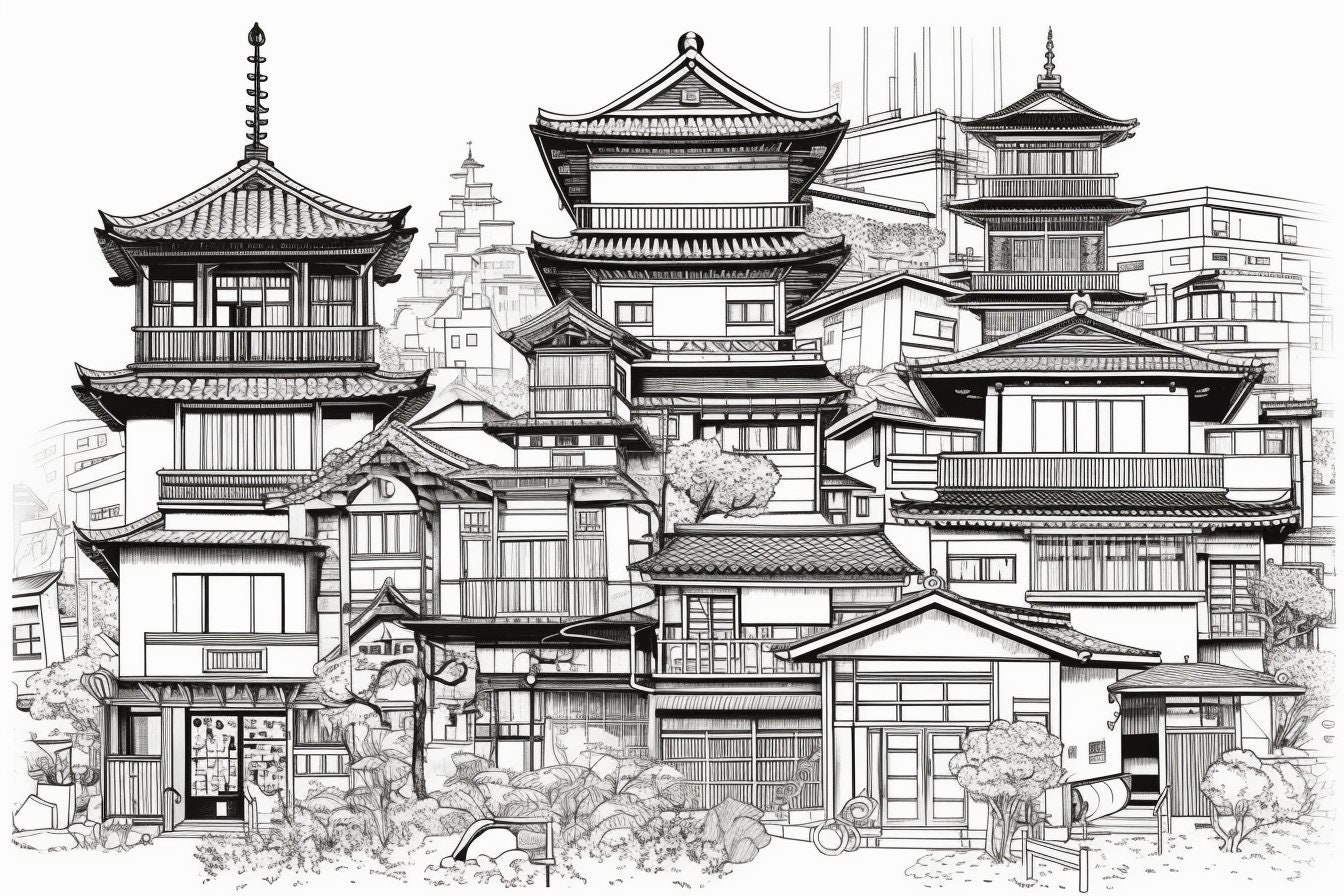 30 Japanese Buildings Colouring Pages, Amazing Patterns, Adult ...