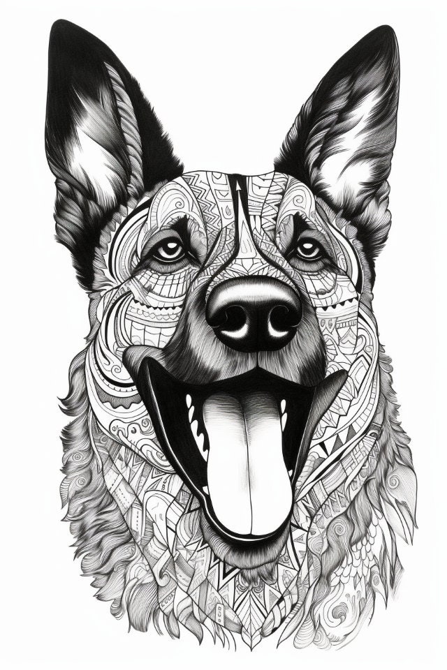 30 German Shepherd Colouring Pages, Amazing Patterns, Adult Colouring ...