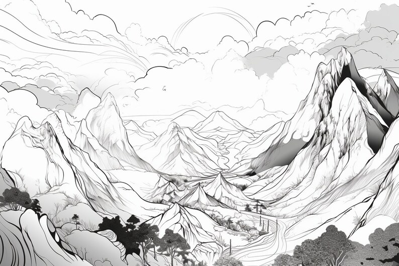 30 Mountain Ranges Colouring Pages, Amazing Patterns, Adult Colouring ...