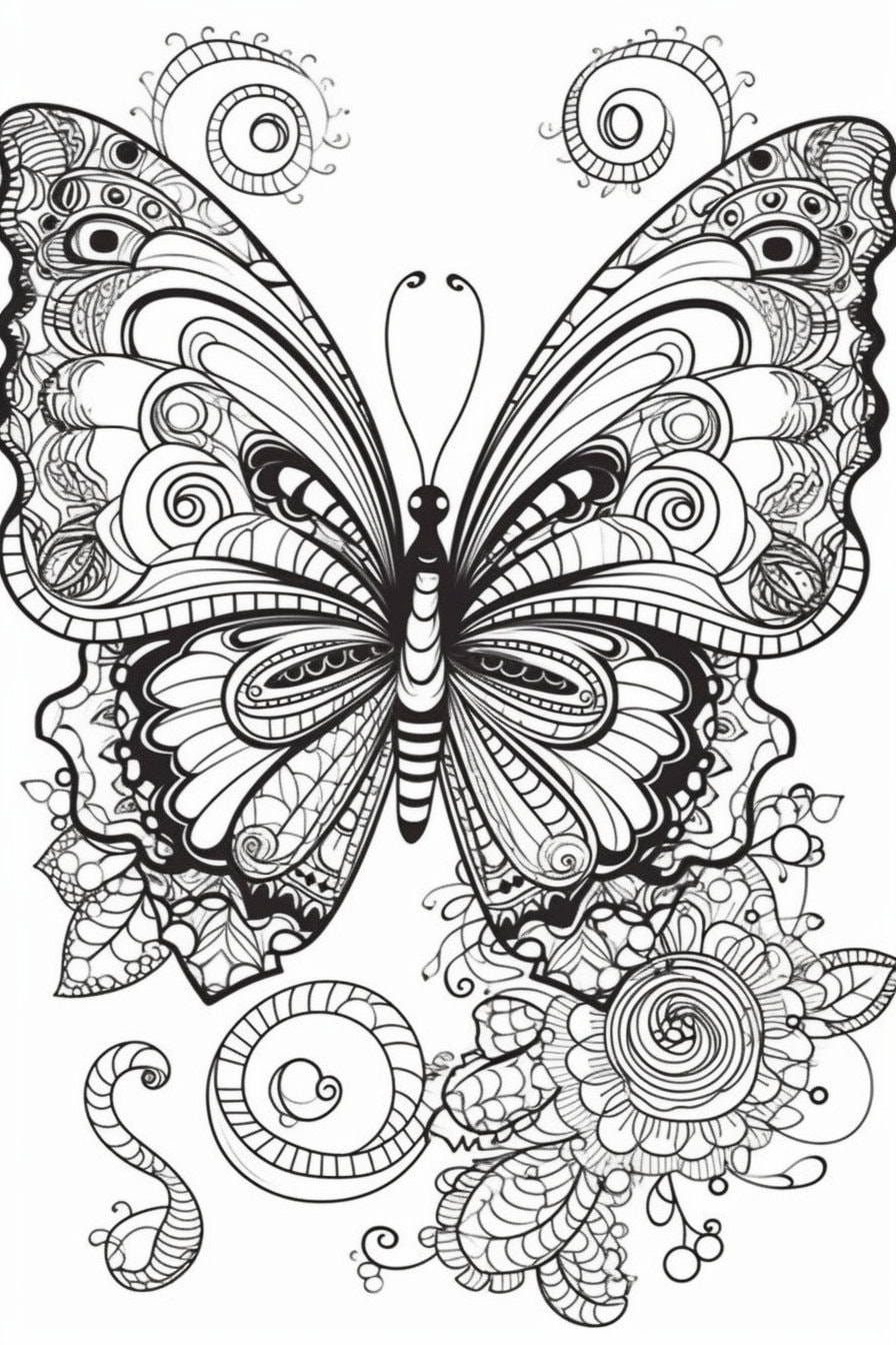 Printable Butterfly Coloring Pages, Digital Download, Adult Relaxation
