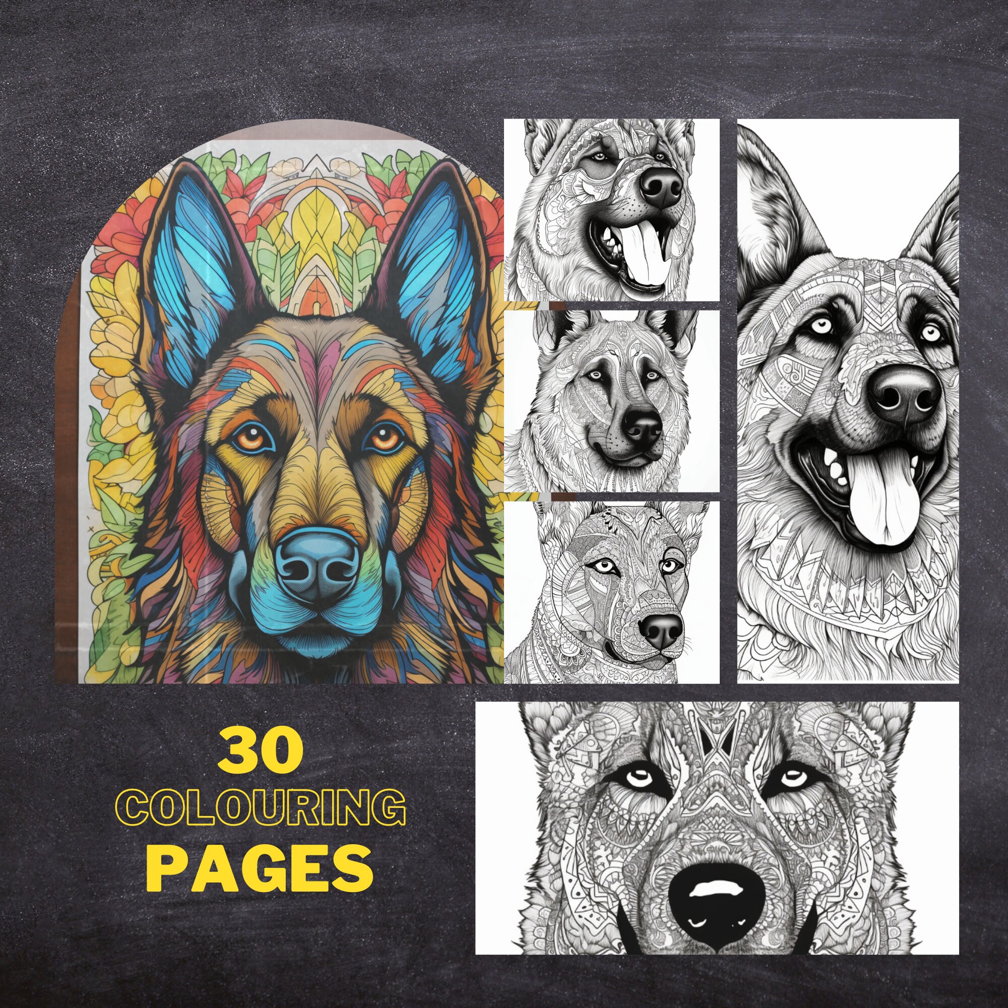 30 German Shepherd Colouring Pages, Amazing Patterns, Adult Colouring ...