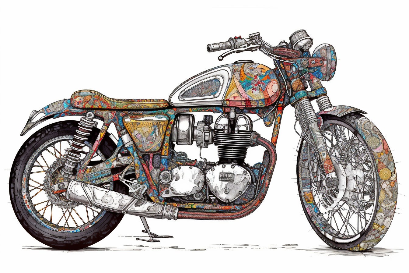 50 Motorcycle Colouring Pages for Adults, Amazing Patterns for Stress