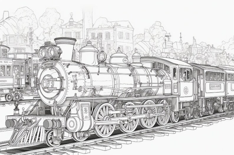 50 Train Colouring Pages for Adults, Amazing Patterns for Stress Relief