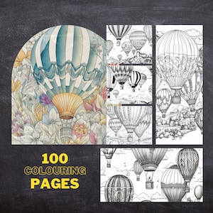 100 Hot Air Balloon Mandala Colouring Pages, Amazing Patterns, Adult Colouring Book, Digital Colouring Printable Page