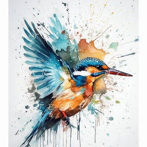 Ijsvogel aquarel stijl artwork, instant digitale download.