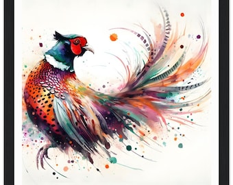 Pheasant Watercolor, pheasant wall art - Premium Matte Paper Wooden Framed Poster