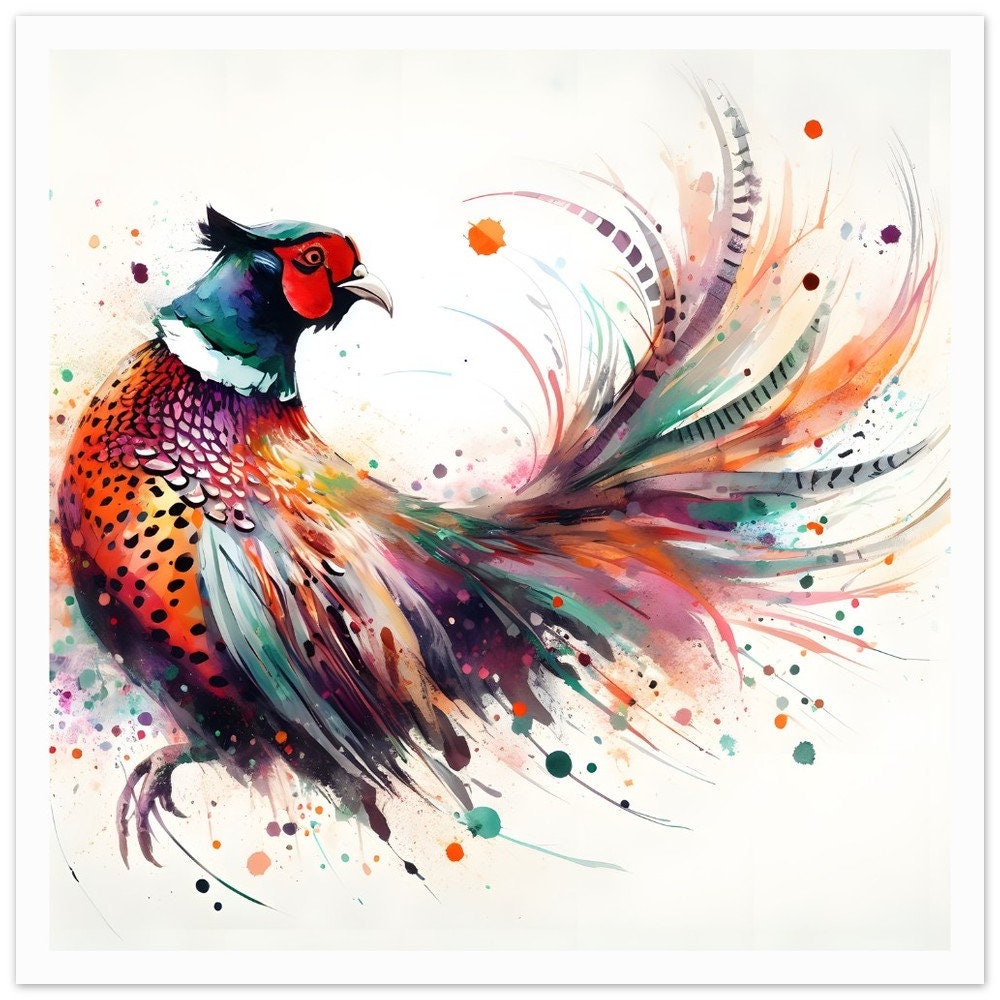Pheasant Watercolor, pheasant wall art - Premium Matte Paper Poster