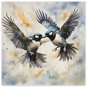 Two for Joy - Magpie Wall art, magpie watercolor, Magpies painting