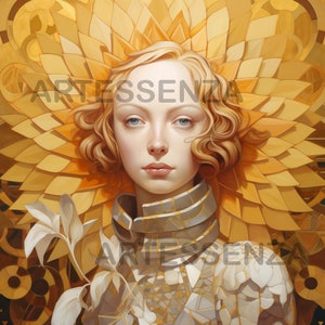 Flower princess digital art wall art download art golden flowers