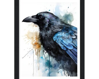 Raven Watercolor Print raven watercolor painting raven wall art - Classic Matte Paper Wooden Framed Poster