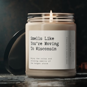 Smells Like You&#39;re Moving To Wisconsin Soy Wax Candle, Moving To Wisconsin Gift, Wisconsin Moving Gift, Eco Friendly 9oz. Candle Gift